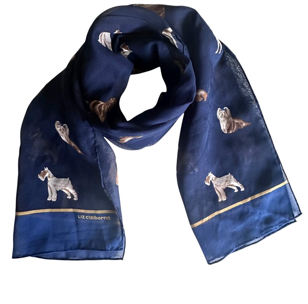 Liz Claiborne Dog Scarf Womens Blue Vintage Rectangle Lightweight